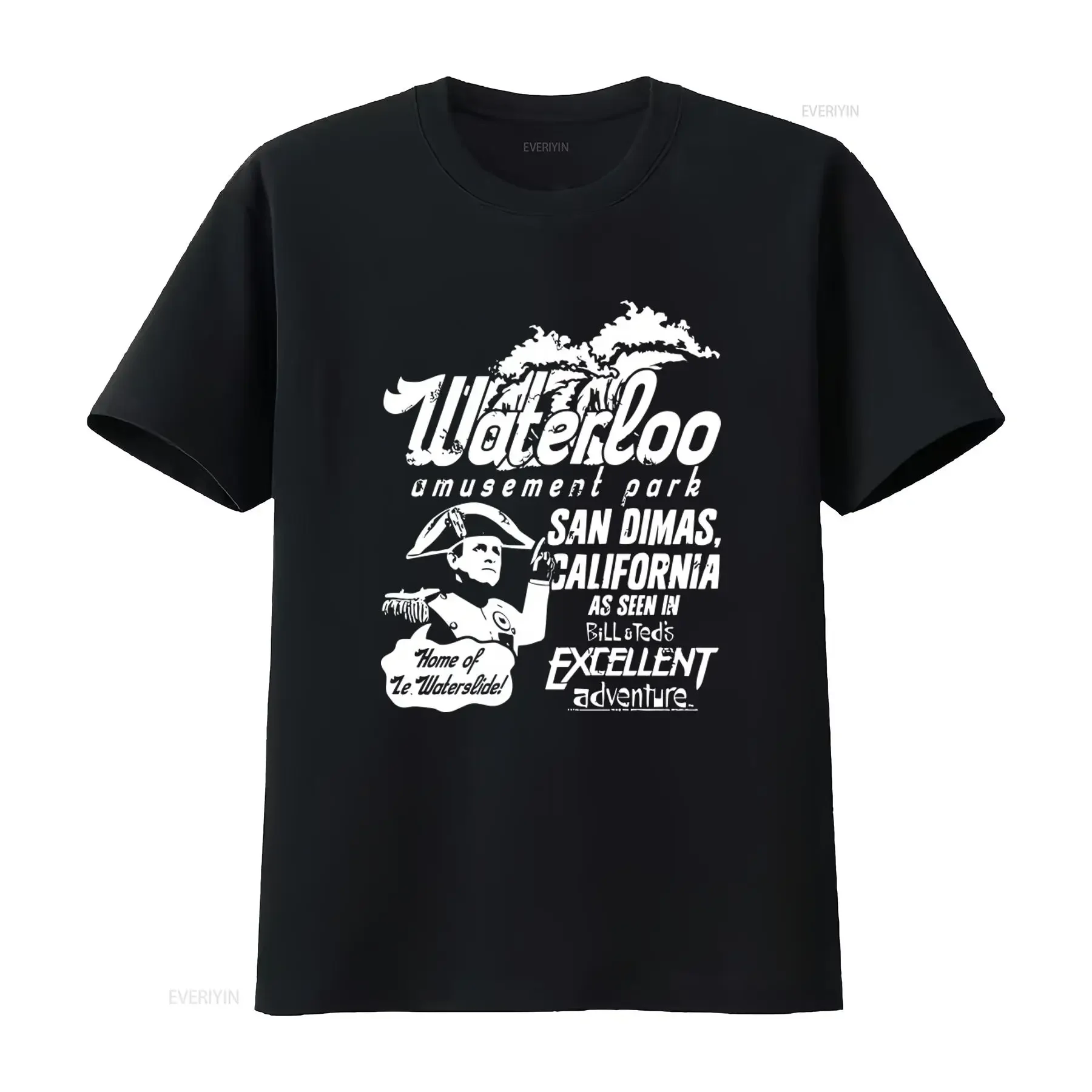 Camiseta para hombre Bill Ted Waterloo Amusement Park, diseño de tobogán acuático Napoleón, San Dimas, California, estampado de aventura excelente