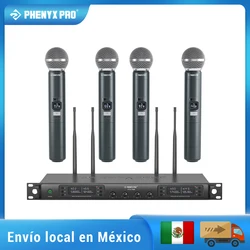 Phenyx Pro UHF Sistema de microfone sem fio PTU-7000 com 4x40 canais Microfones portáteis Frequência selecionável de varredura automática para igreja