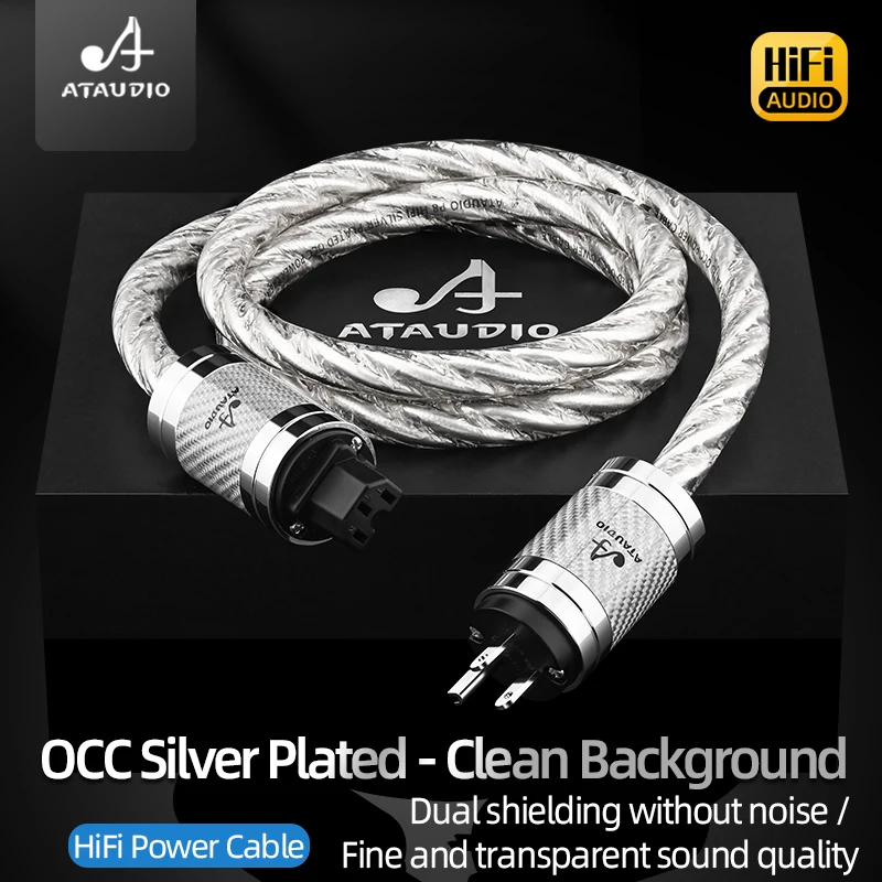 ATAUDIO Hi-end OCC  AC Power Cable HiFi Audio US/EU/AU Power Cord Silver Plated  Power Cable for Amplifier Filter