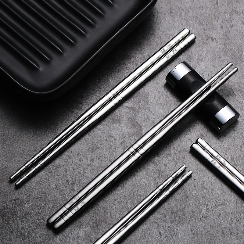 Metal Chopsticks Household High Temperature Sterilizable Non-slip Stainless Steel Chopsticks Set Kitchen Accessories