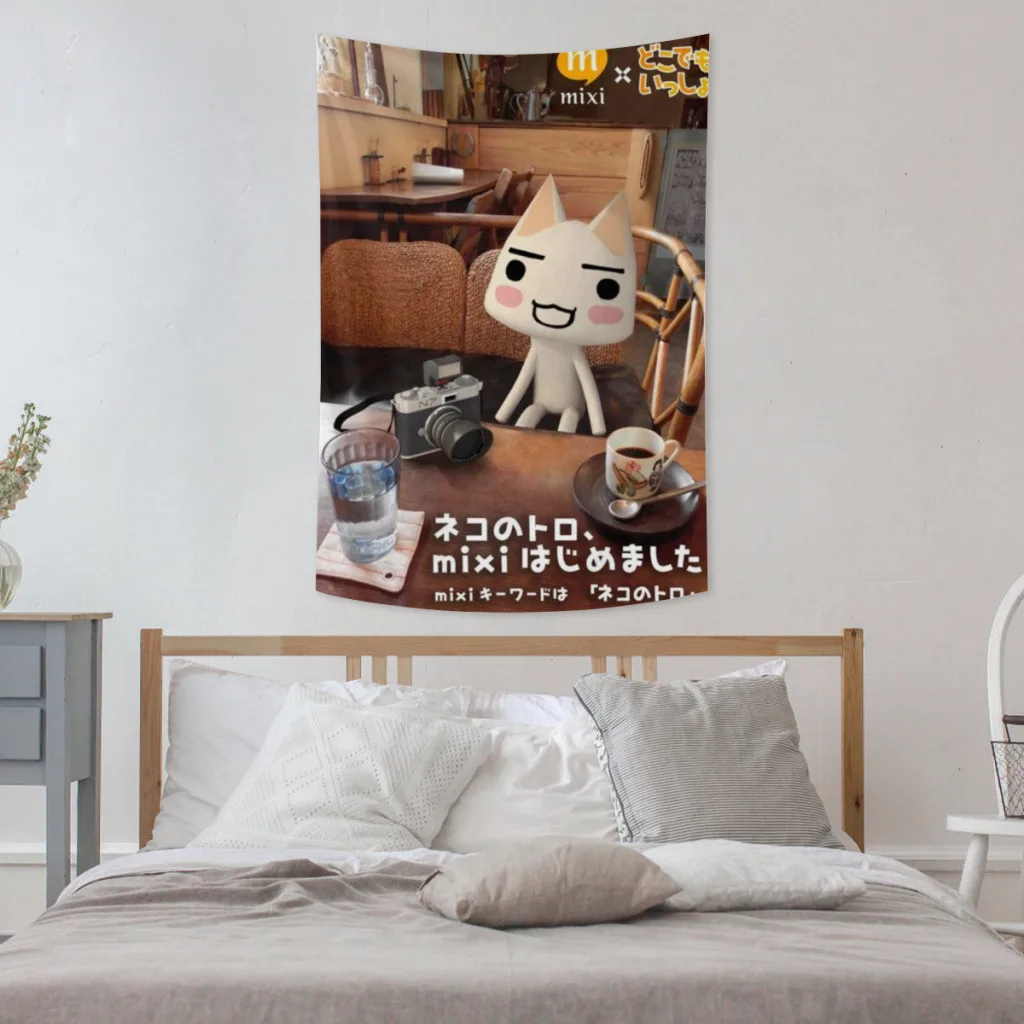 Inoue Toro Cute Cat Fabric Tapestry    for Wall Bedroom Room Decorating Items