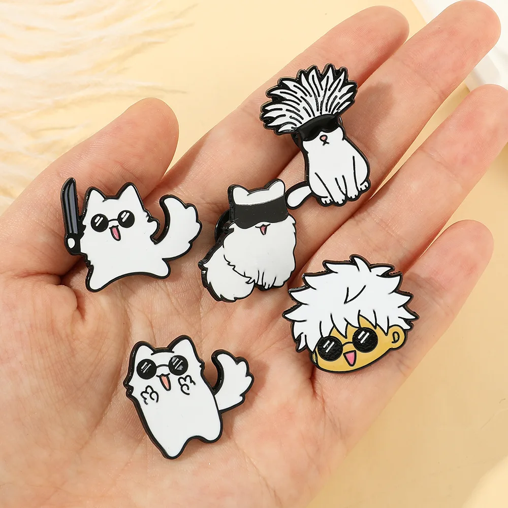 Cartoon Anime Enamel Brooch Animated Characters Metal Pins Black White Suspended Floating Display Case Badge Stand Holder Box