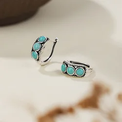 Vintage Non Tarnish Womens 925 Silver Earring Natural Raw Mineral Turquoise Hoop Earrings