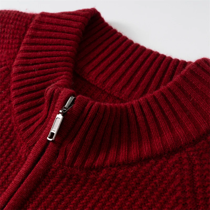 100% Pure Cashmere Sweater Men's Half Turtleneck Cardigan Loose Knitwear Casual Ribbed Solid Color Base Sweater