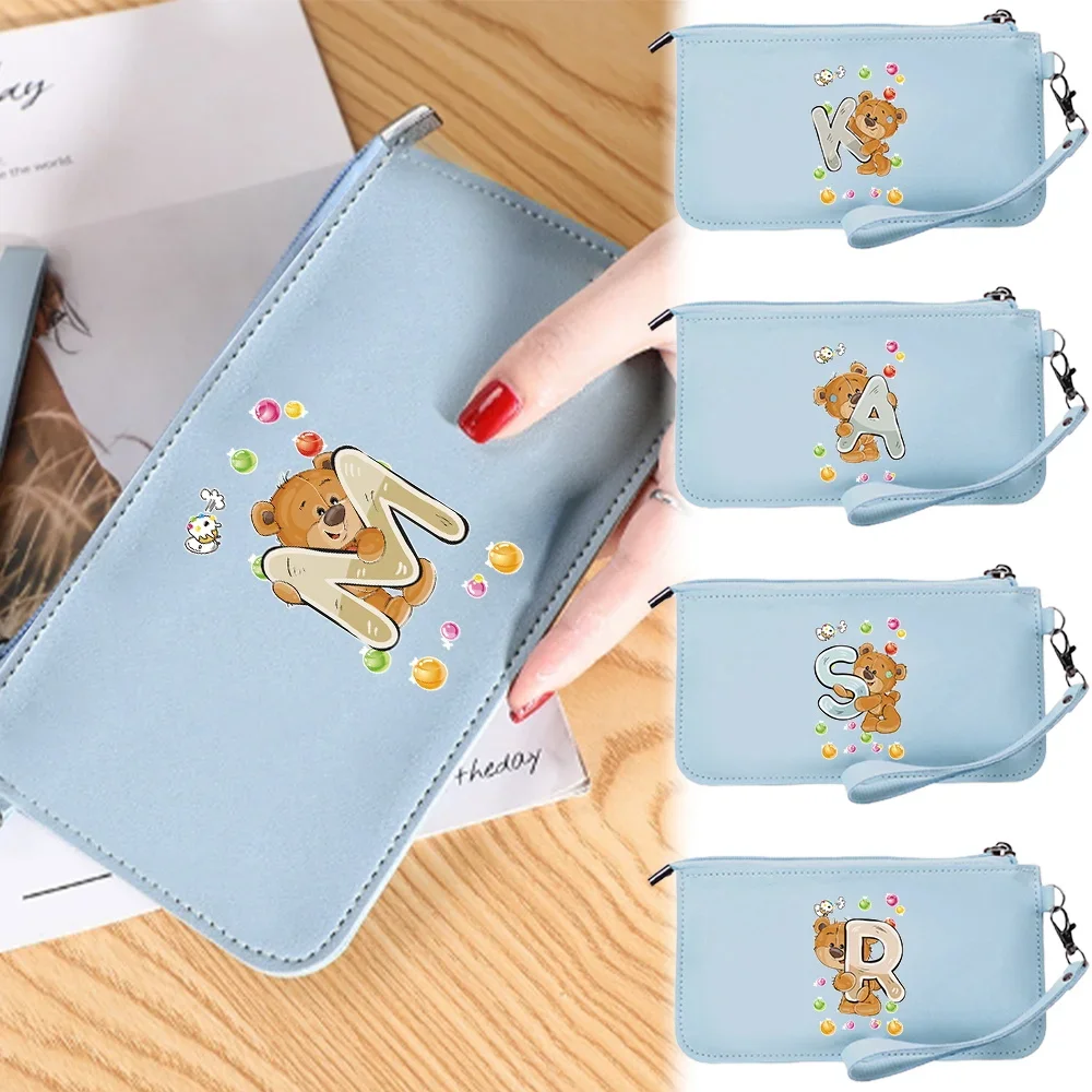 

Womens Wallet RFID Blocking PU Leather Zip Around Wallet Clutch Wristlet Travel Long Purse for Women Bear Pattern