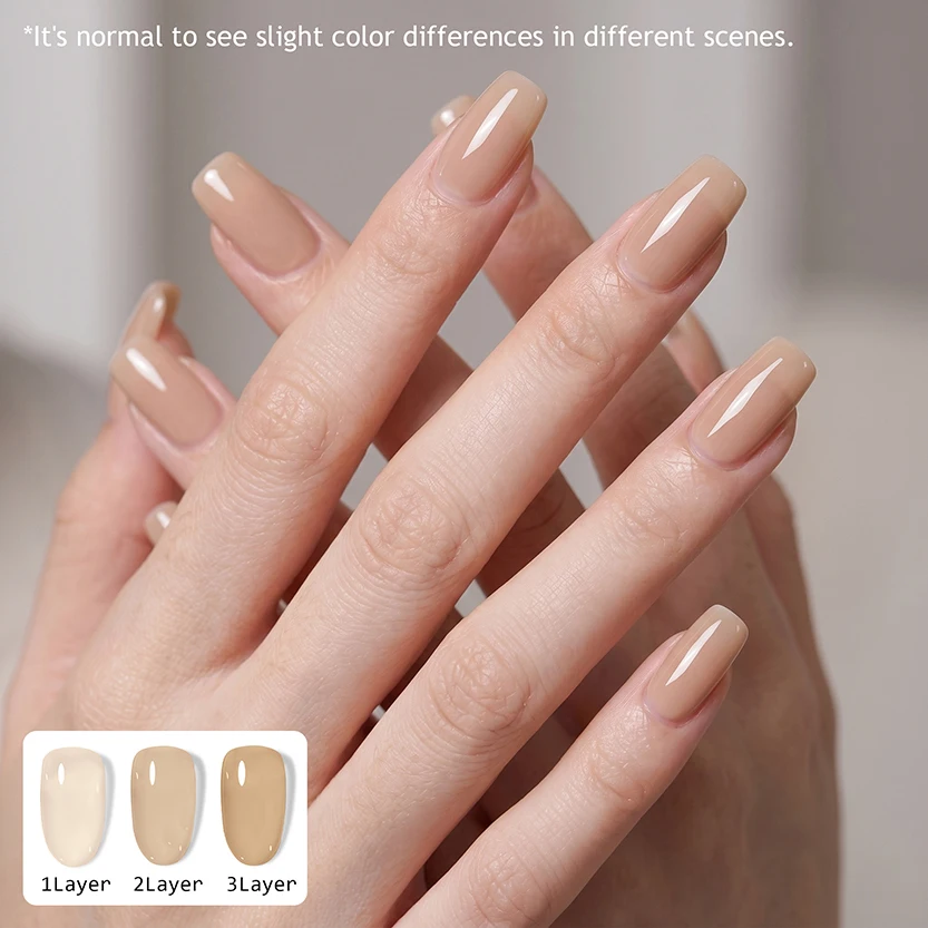 15ml Hassleless #07 Transparent Milk Coffee Nude Gel, Adjustable Shades, Long Lasting Gloss UV Gel For Daily Manicure view 3