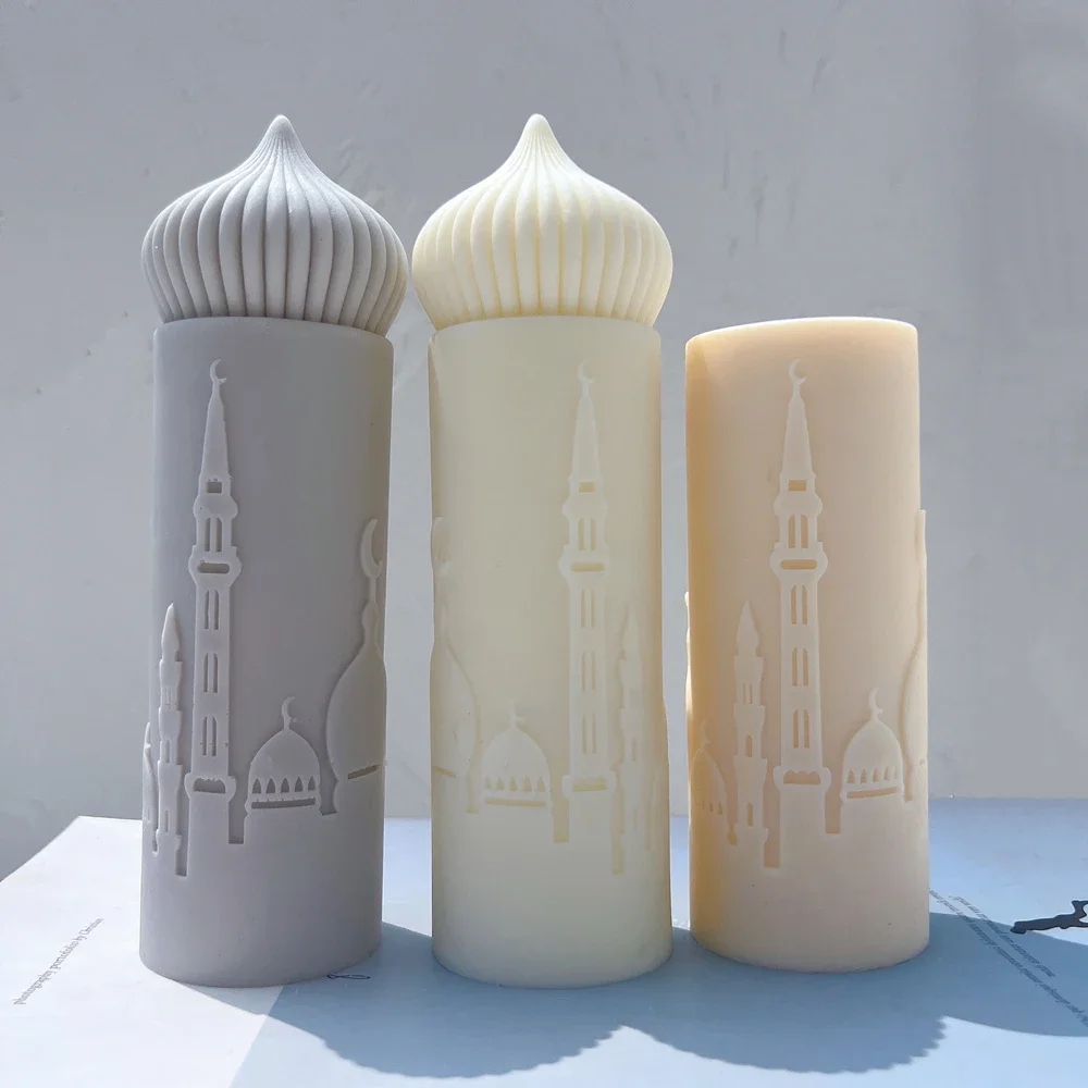 Two Designs Ramadan Pillar Candle Mould Muslim Wax Home Decor Islamic Gift Islamic Mosque Silhouette Candle Silicone Mold