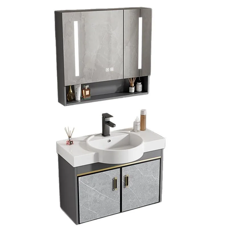 

Wall-mounted bathroom cabinet combination ceramic wash basin is simple