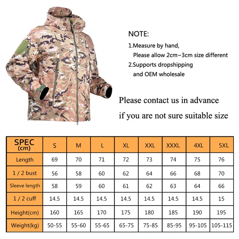 HAN WILD Thermal Work Coats Men Tactical Fleece Jacket Waterproof Combat Camo Windbreak Climbing Jackets Softshell Clothes