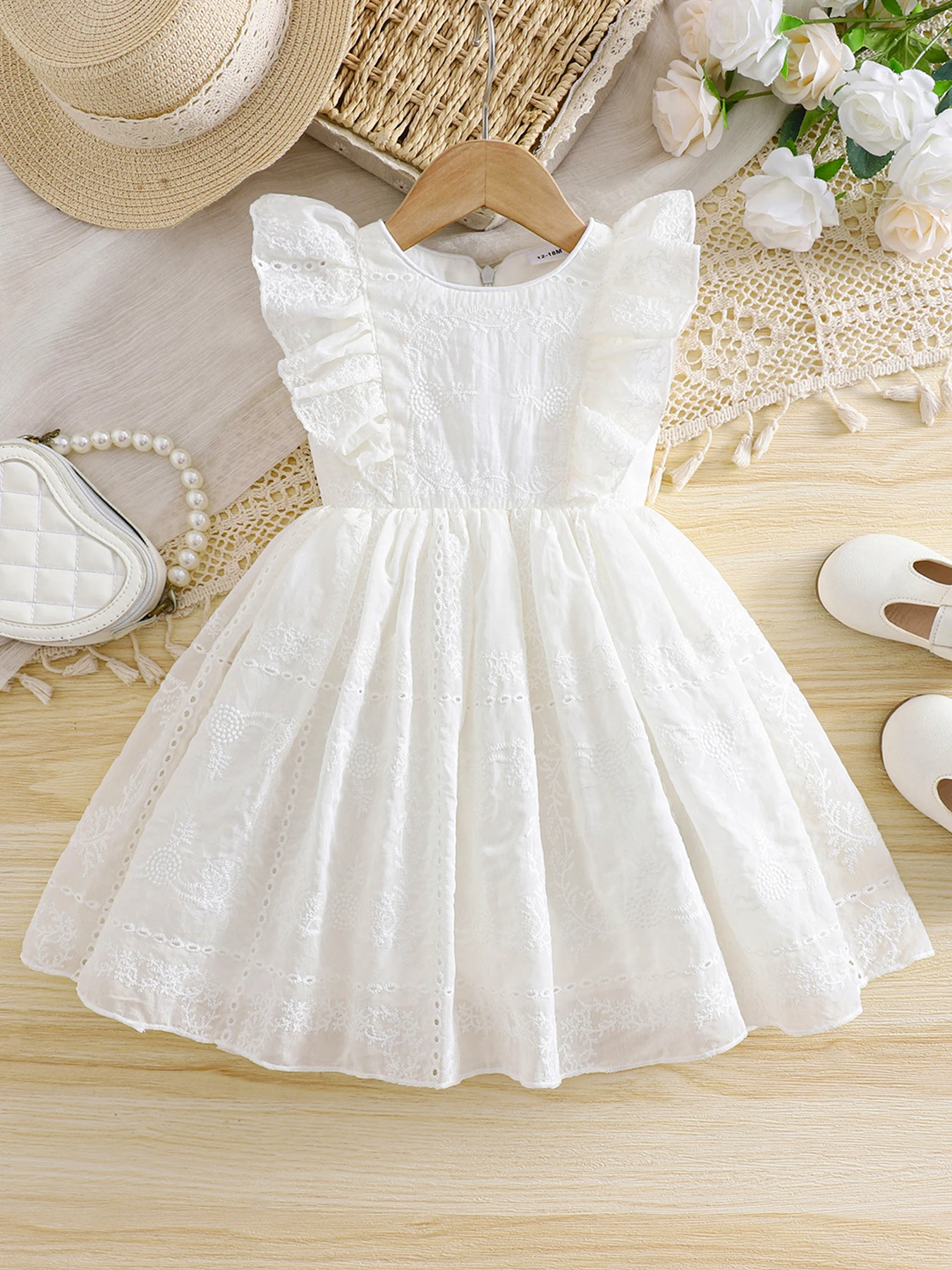 

Baby Girl Ins Style White Birthday Party One-Year-Old Dress Princess Dress Girl Fashionable Simple Wedding Flower Girl Lace Dress Children's Clothing Performance Clothing