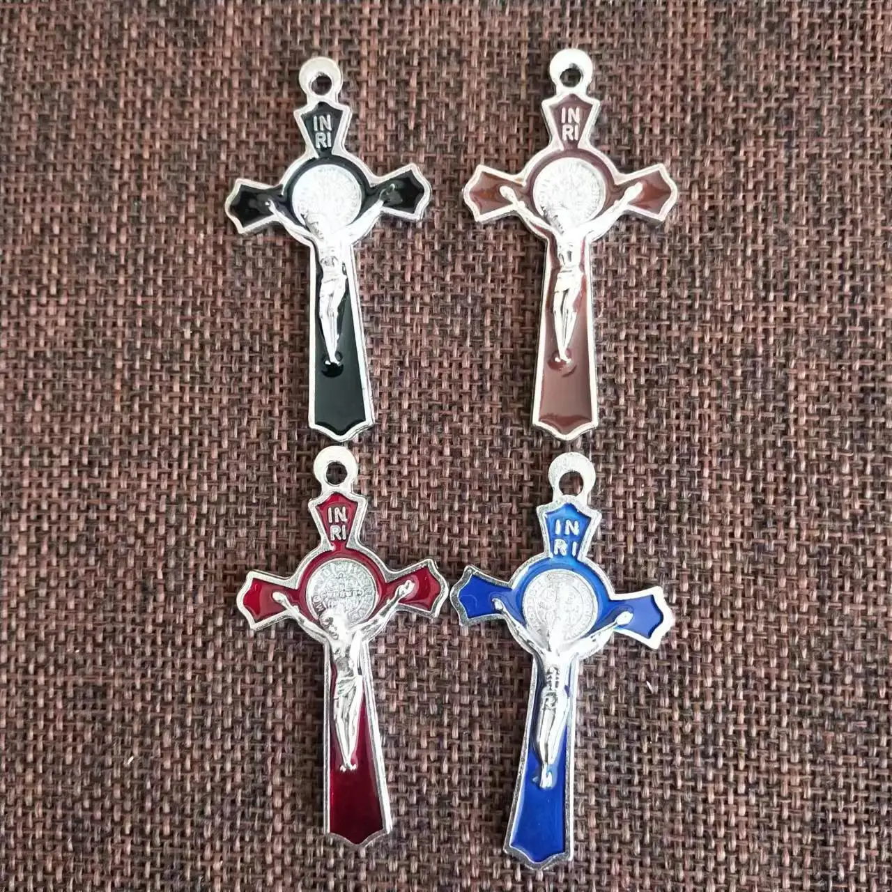 50pcs/pack one hole colored alloy rosary cross Italy cross,saint Benedict cross,crucifix  special offer