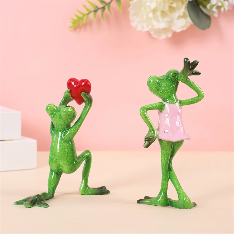 Valentine's Day Resin Frog Figurines Creative Animal Statues For Interior Sculpture Home Desktop Living Room Decor Gift