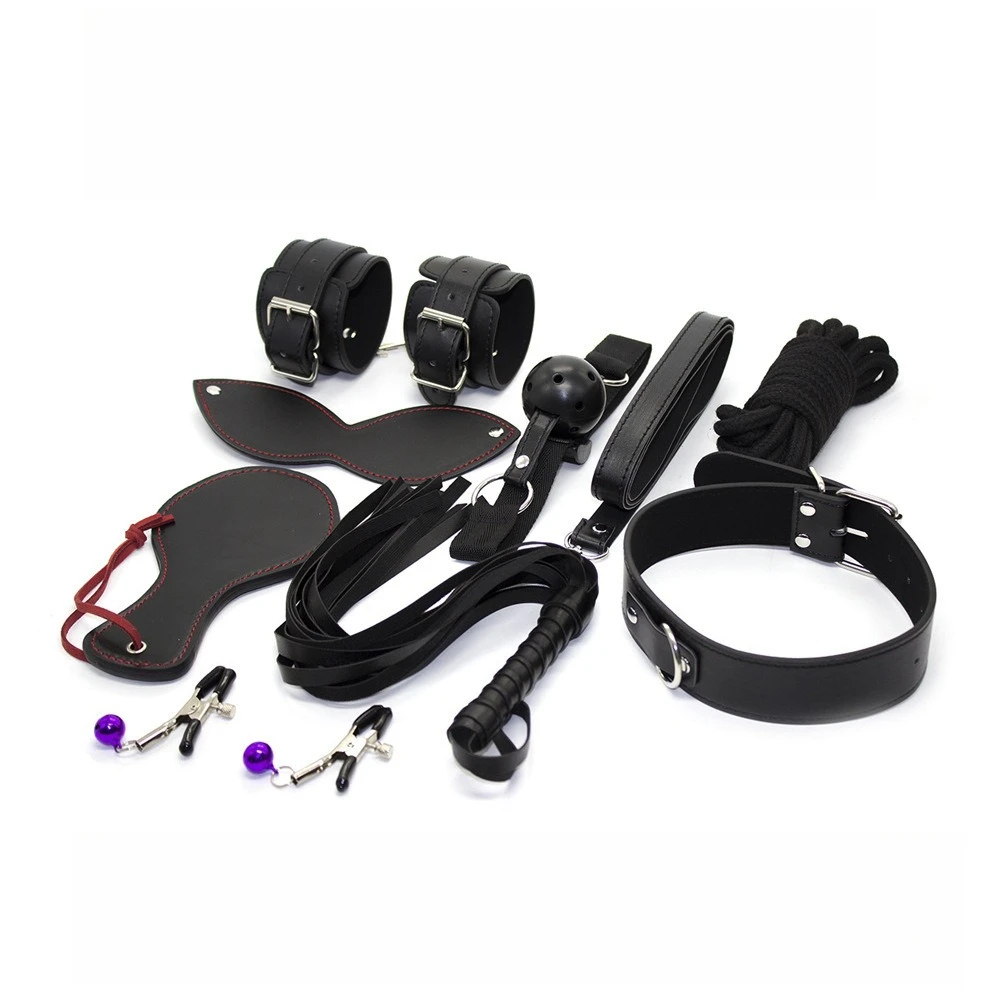 BDSM Erotic Leather Bondage 8pcs Sets Restraints Training Partner Tools Fetishism Couples SM Games Womam Adult Sex FlirtingToys