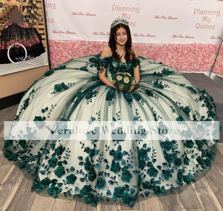 Vestidos De Xv Años 2022 Red Jurken 3D Bloemen Geappliceerd Kralen Zoete 16 Verjaardag Toga Mexicaanse Meisjes Brithday Dragen