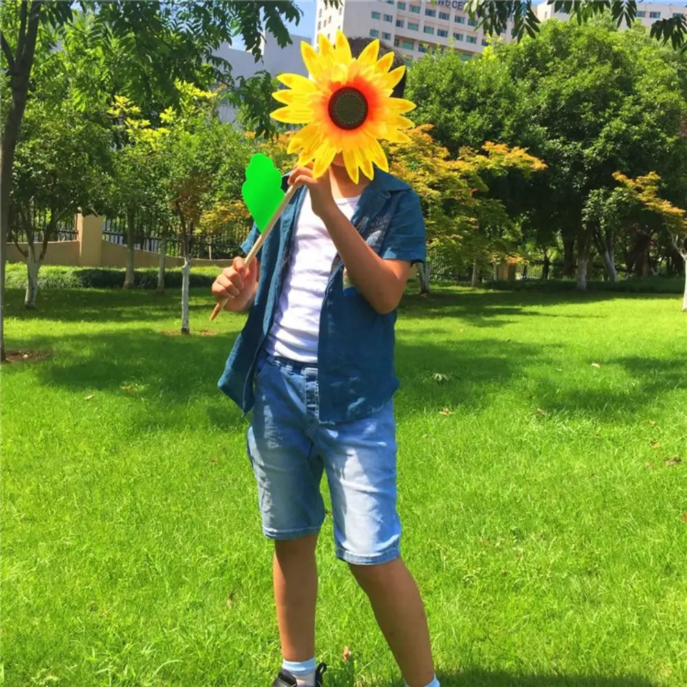 New Colorful Sunflower Windmill Outdoor Wind Turbine Plug-in Windmill Wooden Pole Lawn Party Decoration Garden Yard Decoration