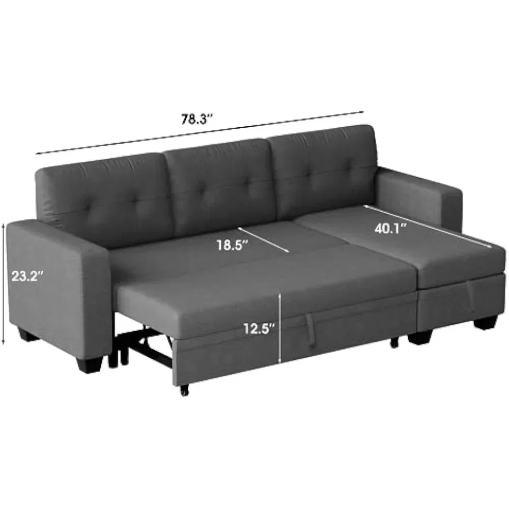 Sofa Bed with Storage Chaise, L Shaped Pull Out Couch for Living Room, Home Furniture, Apartment