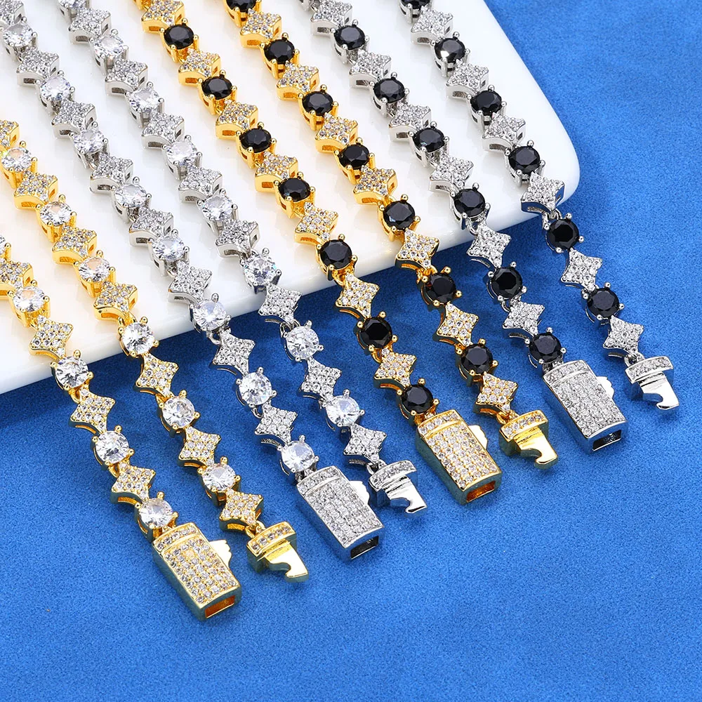 NUOYA Women's Fine Jewelry 6mm Star Shape Tennis Chain 925 Silver Shiny Round Cut VVS Moissanite Stones Hip Hop Style..