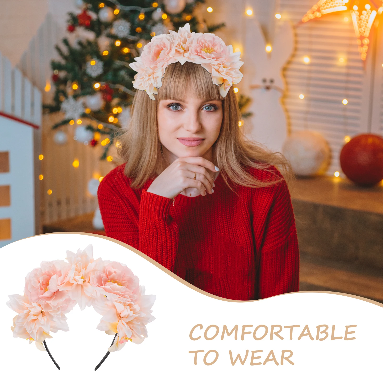

Double Sided Simulated Flower Headb Vintage Peony Crown Hair Accessories for Women Travel Photography Tea Party Prom Floral