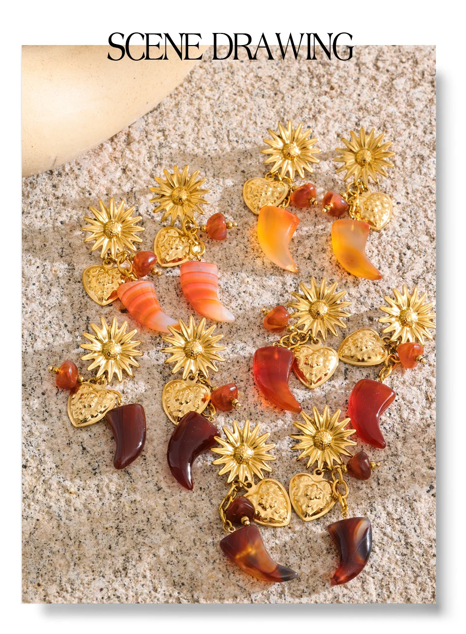 Yhpup Blume Horn Tropfen Baumeln Ohrringe für Frauen Handgemachte Vintage Harz Acryl Hören Herbst Winter Stil Stilvolle Schmuck 2025 – Detail 4