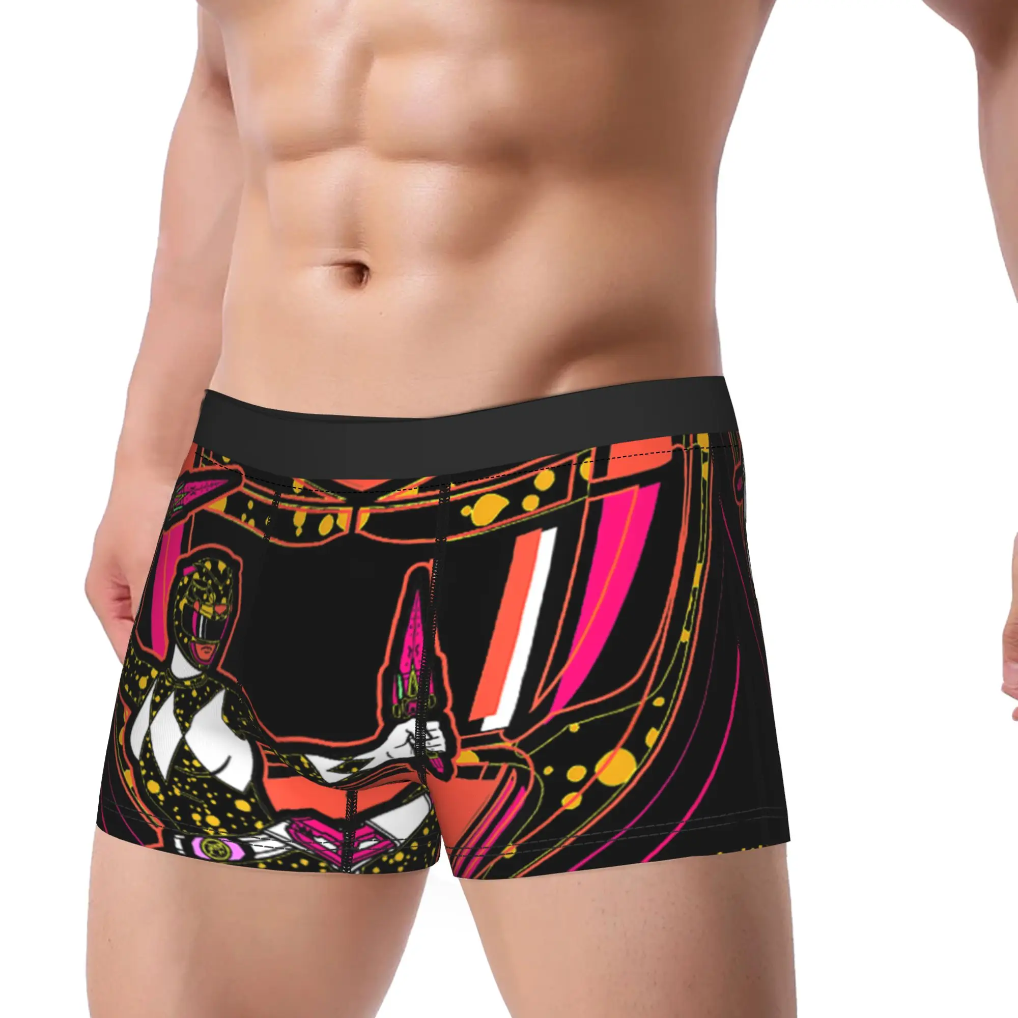 boxers Power Rangers Yellow Ranger Icon Fill Helmet Silhouette Underpants Men's Underwear Print Shorts Boxer Briefs