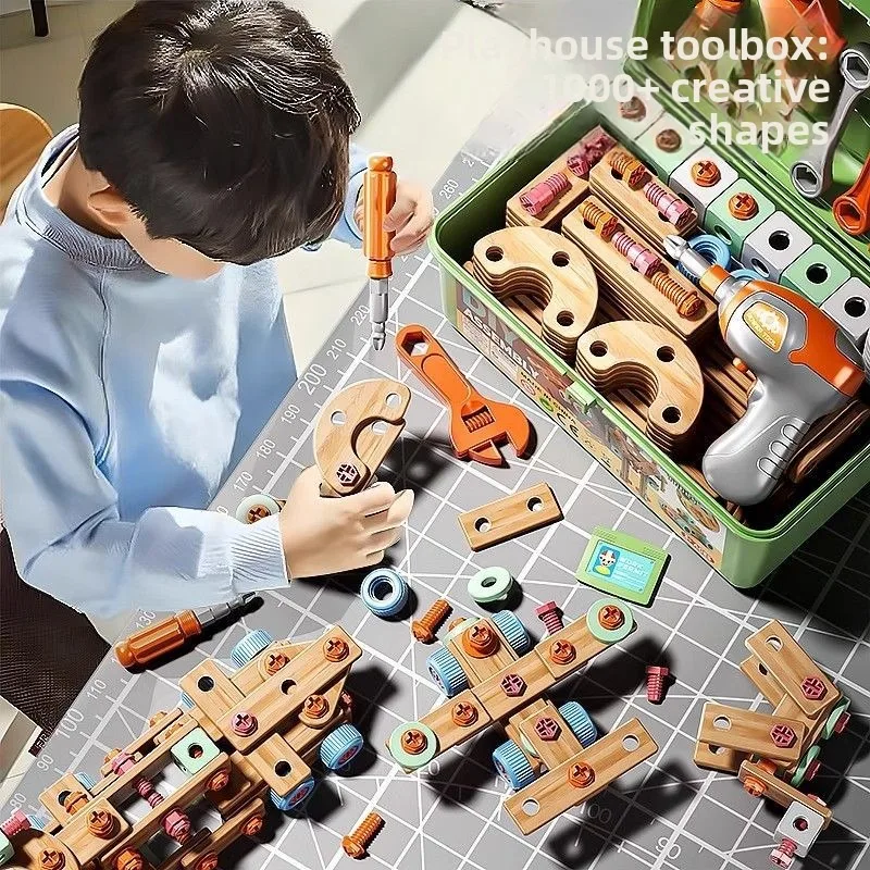 Kit de Herramientas de Bricolaje para Niños, Juego Completo de Ensamblaje con Tornillos y Tuercas, Juguete Educativo, Taladro Eléctrico, Ensamblaje y Desmontaje para Niños