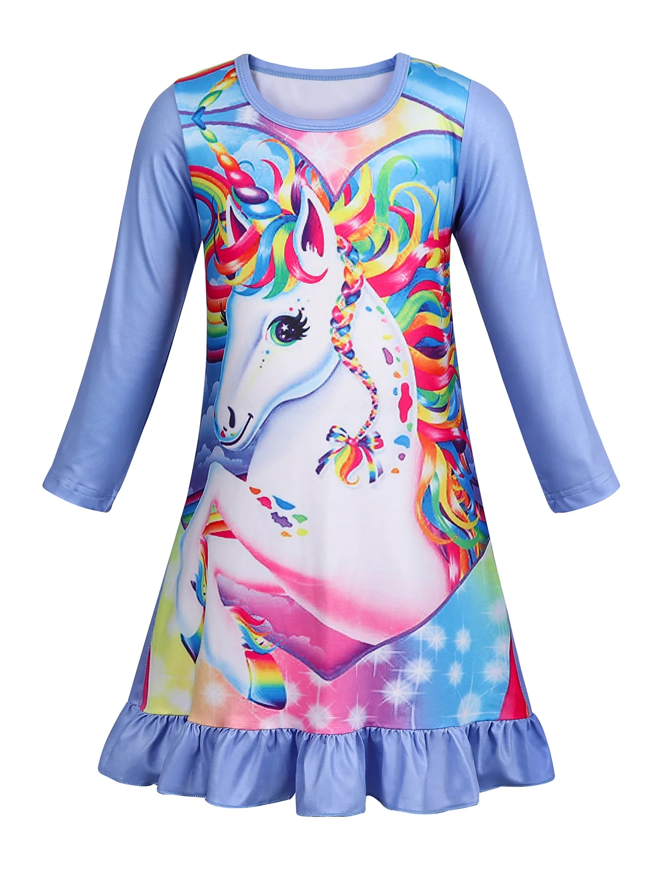 Girls Unicorn Nightgowns Kids Rainbow Sleepwear Nightdress Long Sleeve Nighties Dressing Child Sleeping Outfit