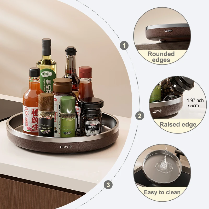 UFORU 360° Rotating Lazy Susan Spice Organizer Non-slip Large Capacity Round Seasoning Storage Turntable for Kitchen Cabinet