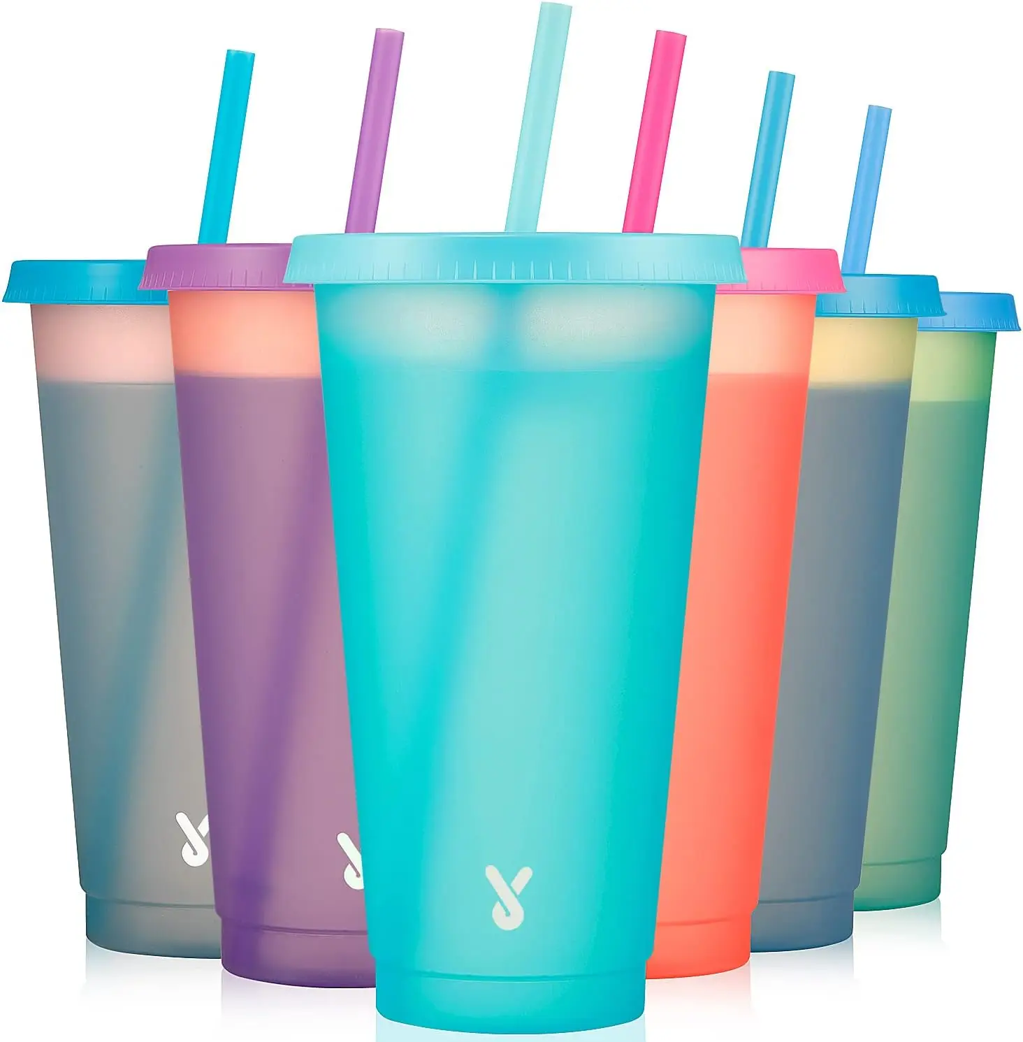 

Color Changing Cups with Lids & Straws - 6 Pack 24oz Reusable Plastic Tumbler for Iced Coffee, Party, Travel