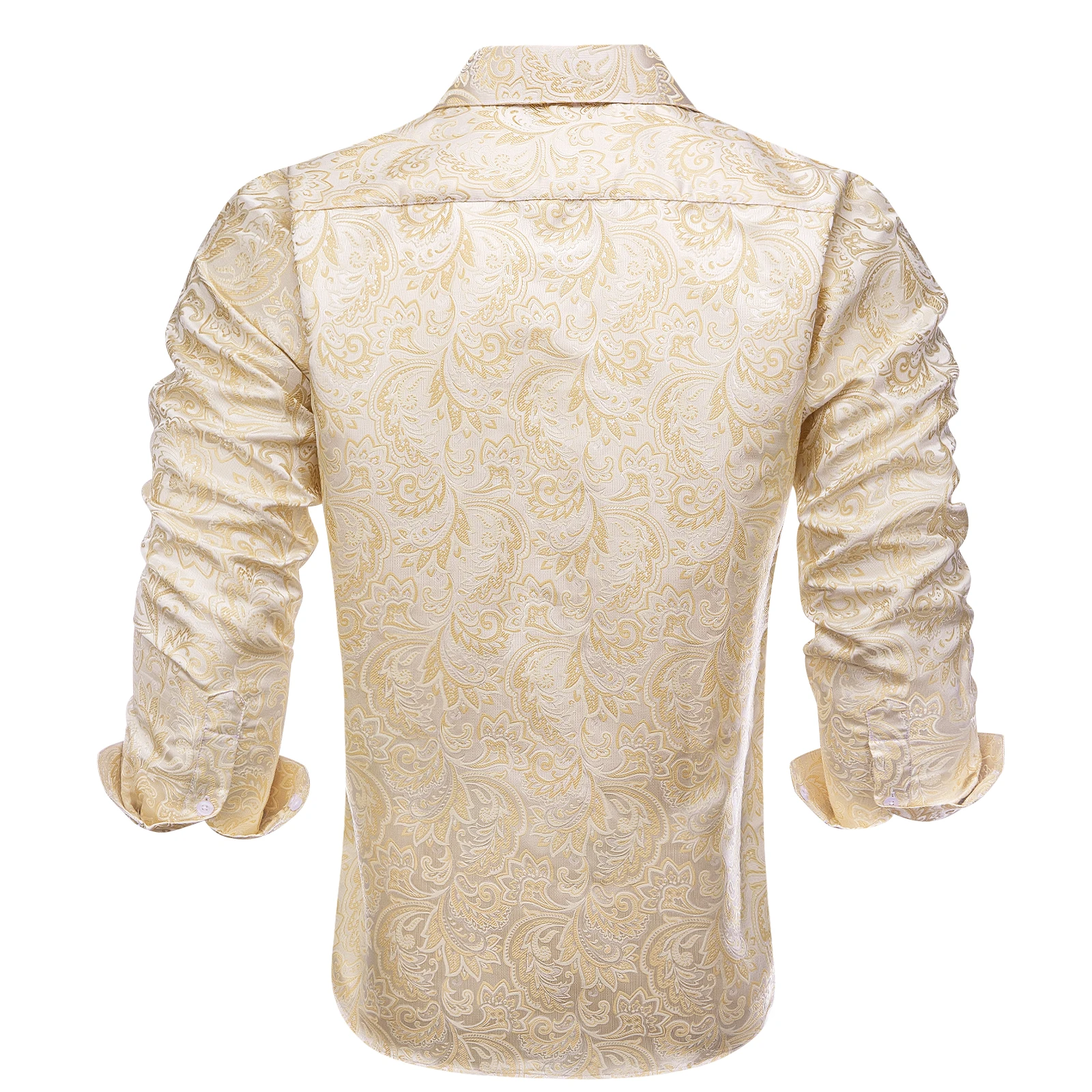 Hi-Tie Biege Light Yellow Mens Shirts Long Sleeve Dress Formal Shirt Blouse for Male Gift Party Ofiice Classic Paisley Floral