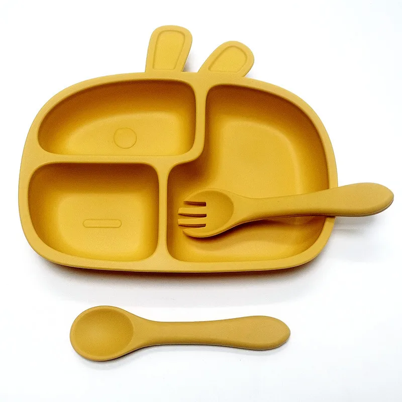 

3pcs Children's silicone dinner plate set one-piece suction cup complementary plate compartment plate eating training