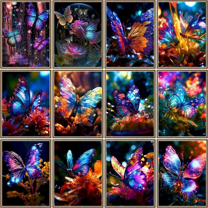 CHENISTORY Pictures By Numbers Fluorescent Butterfly Animals Painting By Numbers Drawing On Canvas DIY Home Decoration