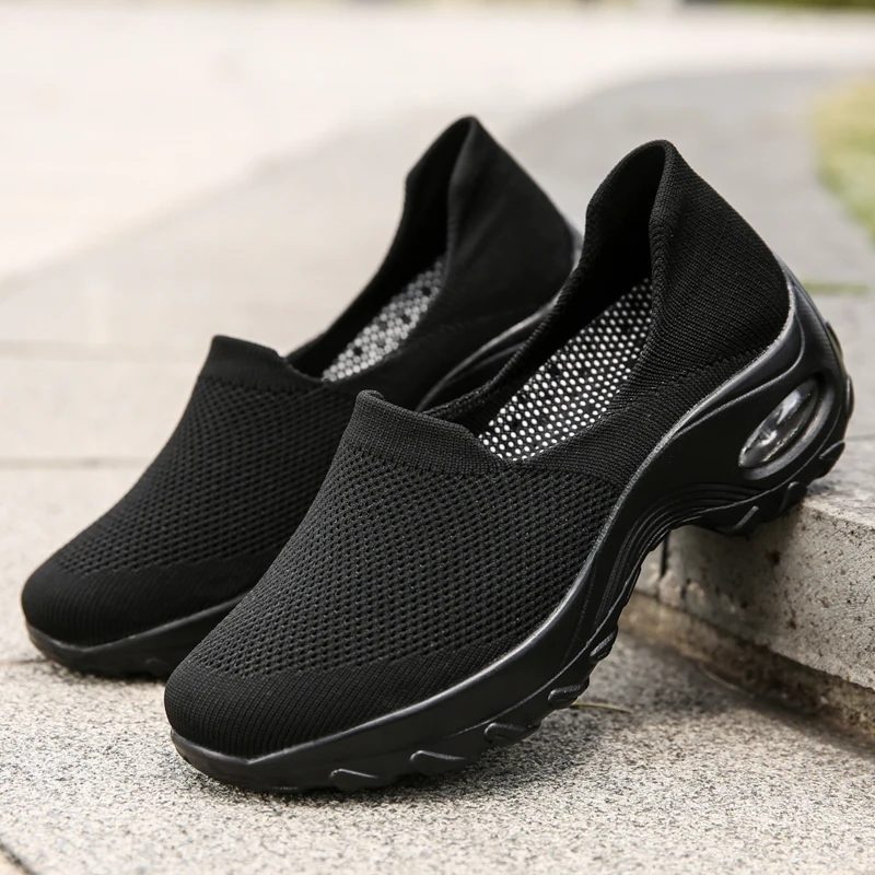 Breathable Knitted Women Sneakers Female Air Cushion Mesh Running Shoes Non-slip Light Lady Casual Shoes For Walking Working