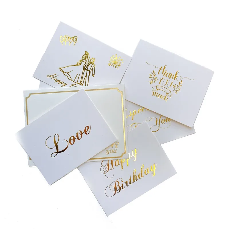 10set Greeting Card Bronzing Thank You Birthday Wedding Special You Love Happy New Year Blessing Message  Invitation Envelope