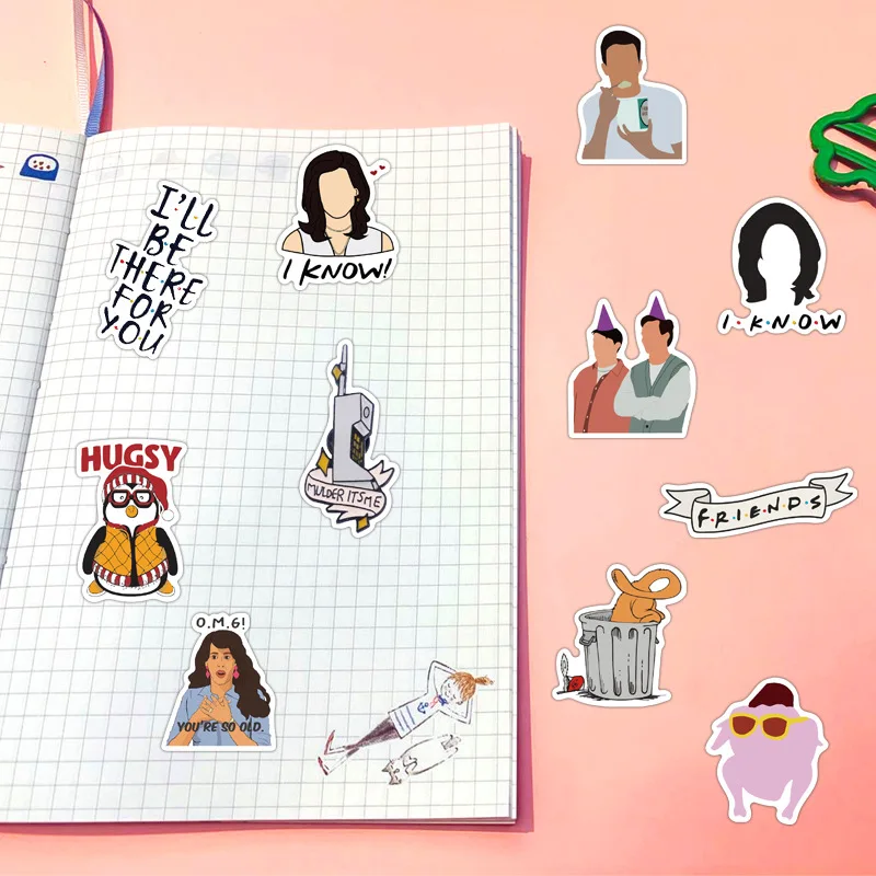 50Pcs Friends Stickers Funny TV Show Letter Anime Vintage Paster Gift Toy Decal Scrapbooking DIY Laptop Stickers Gifts