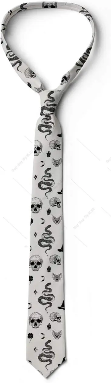 Snake Skeleton Witch Necktie Gothic Objects Halloween Art Tie Festival Christmas Ties for Men Silk Printed