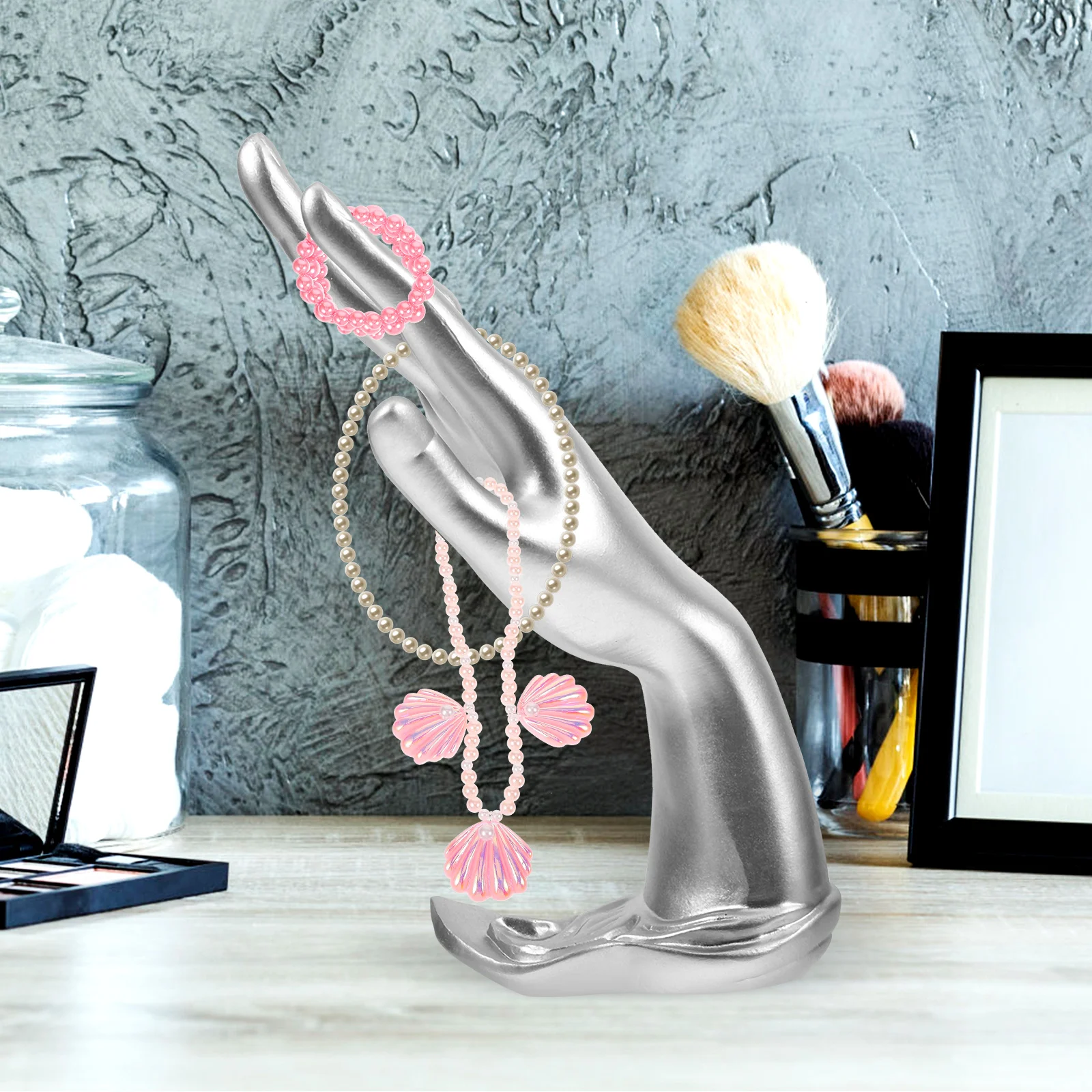 

Jewelry Stand Display Desktop Ring Holder Hand Mannequin Multifunction Silver Stands