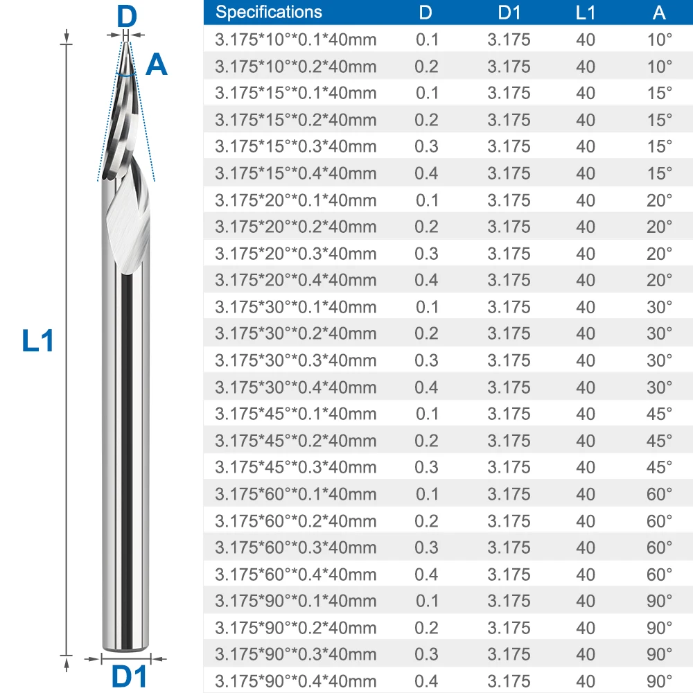 CMCP 3D Engraving Bit 3.175 4 6 6.35mm Shank CNC Router Bit Carbide End Mill V Slot Bit Milling Cutter for Woodworking