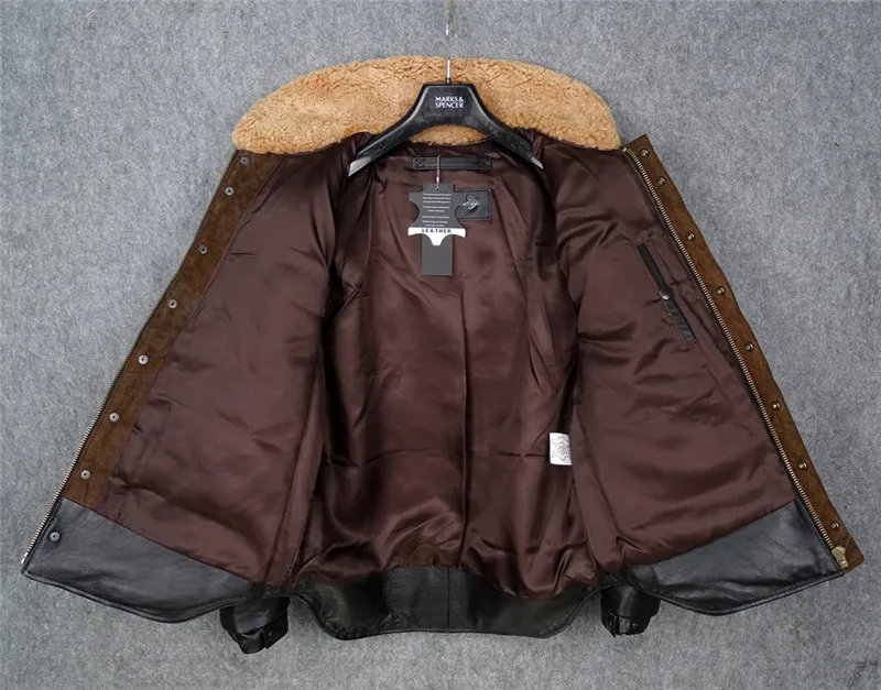 Echtes Leder Herren Daunenjacke Eepskin Kragen Patchwork Busin Casual Sle Reißverschluss Youth Fit Ledermantel