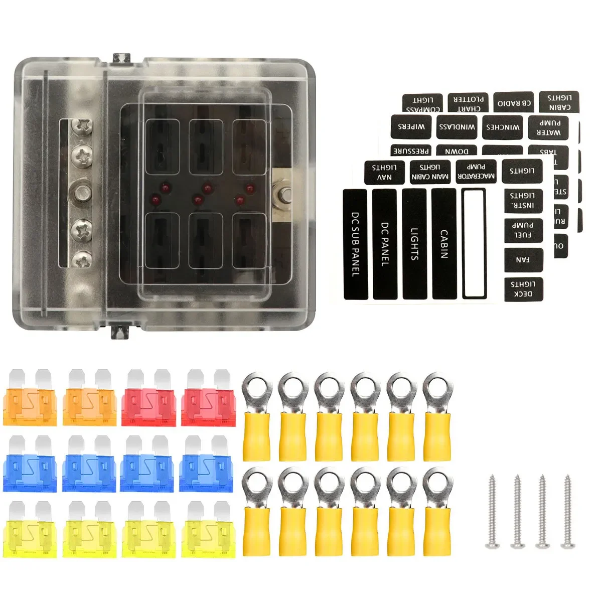 Popular second-generation car with one in and six out fuse box with indicator light and negative bus