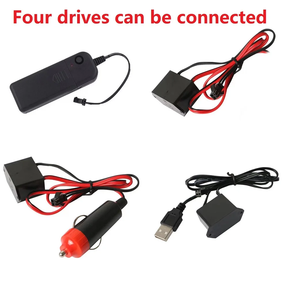 Neon Light EL Wire Driver Inverter PC USB Car Ciggrette Plug Adapter Controller EL Wire Splitter Connectors Cable 1 to 2/3/4/5/6