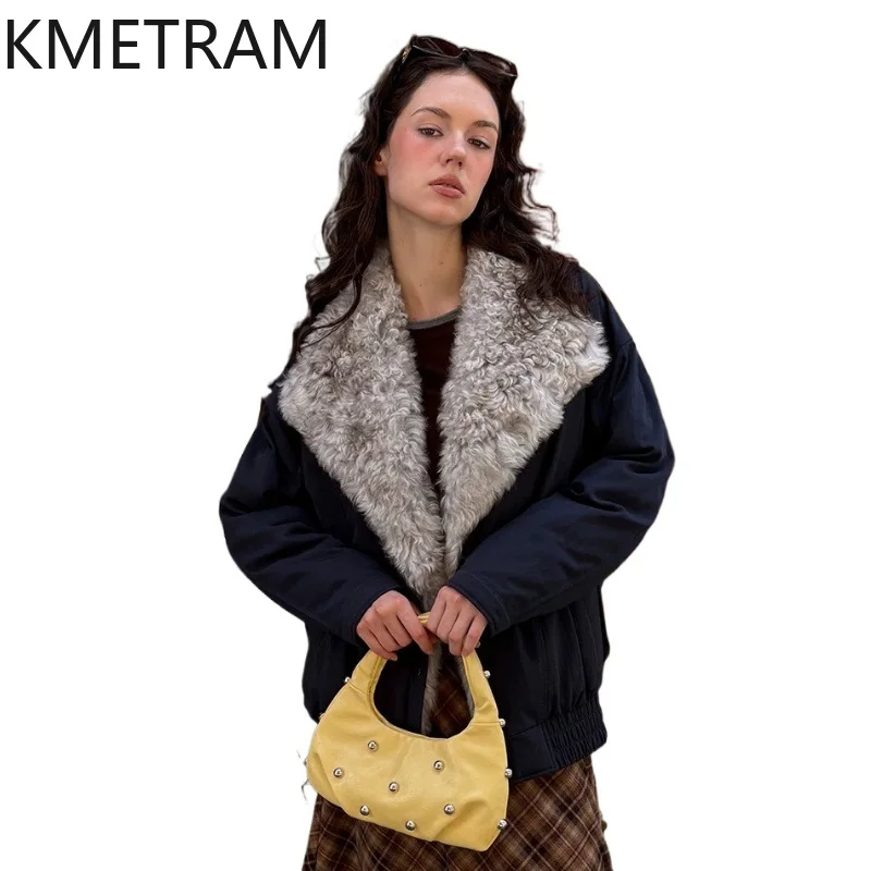 

KMETRAM 90 White Goose Down Parka Coat 2026 Mosner Wool Collar Zippered Mid-Length Winter Puffer Jacket Women Jaqueta Feminina