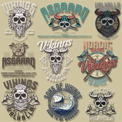 Fashion Viking Skull Sailing Letter Iron On Transfer Heat Vinyl Ironing Stickers Decor Fusible Patch Washable DIY Appliques
