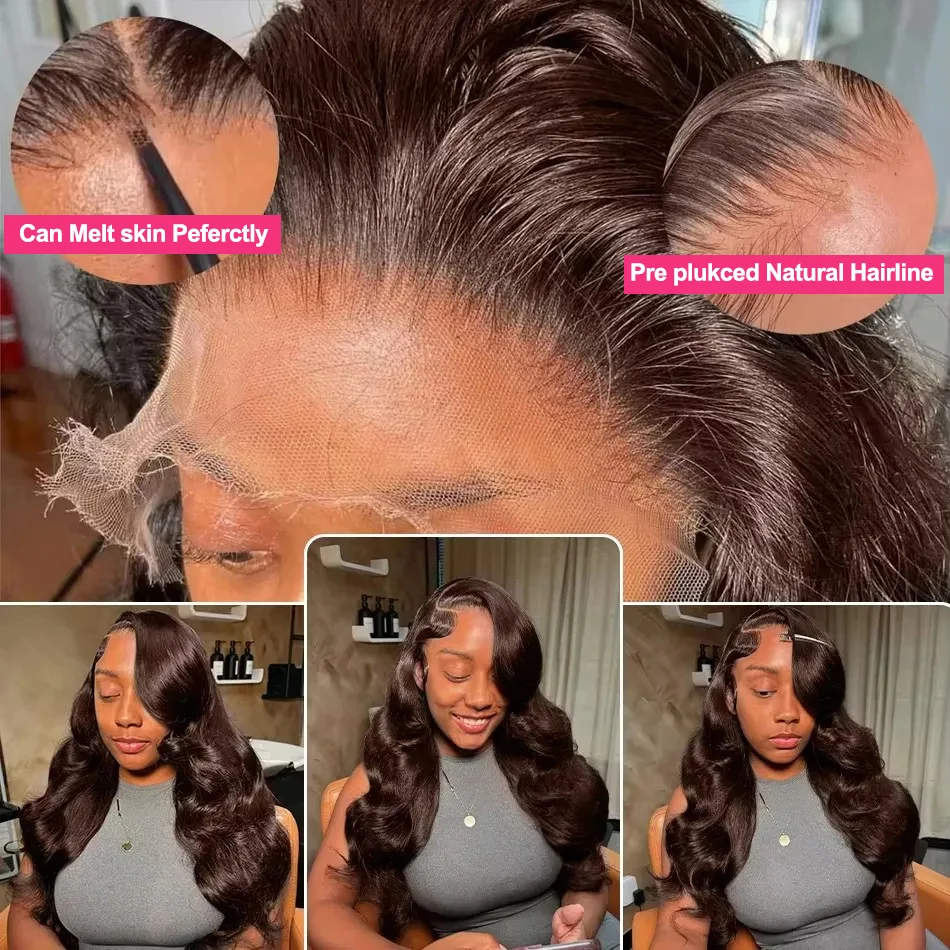 30 بوصة 13x4 HD الدانتيل الشفاف الباروكات الأمامية الشوكولاته براون الجسم موجة 200 الكثافة 100% البرازيلي خصلات الشعر المستعار الإنسان للنساء