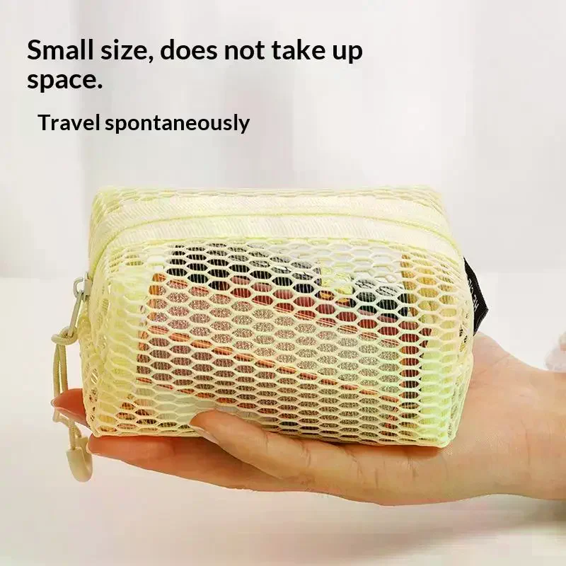 Portable Honeycomb Mesh Cosmetic Storage Bag With Zipper For Travel School