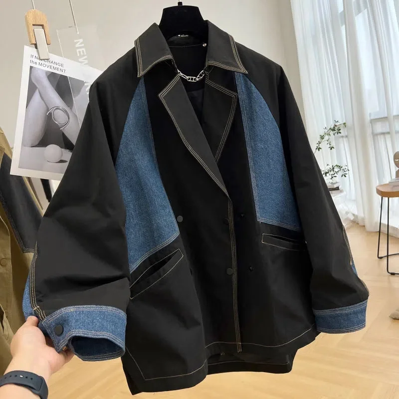 2025 nueva chaqueta vaquera de otoño, abrigo para mujer, chaqueta empalmada, prendas de vestir exteriores de mezclilla para mujer, chaqueta vaquera holgada de manga larga, cazadora para mujer