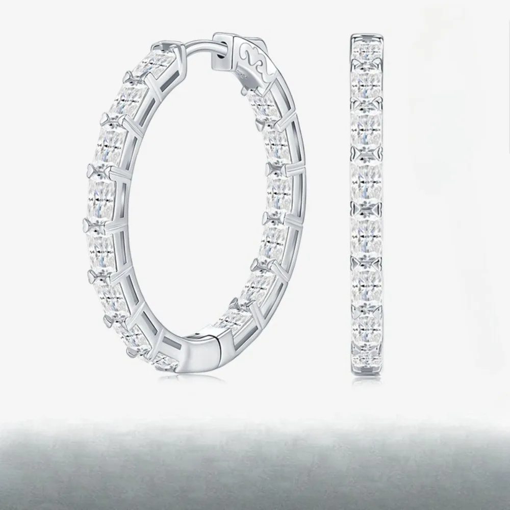 

Fashion Oversized 35mm Moissanite Hoop Earrings for Women S925 Sterling Silver Lightweight Luxury Diamond Ear Cuffs Pass Tester