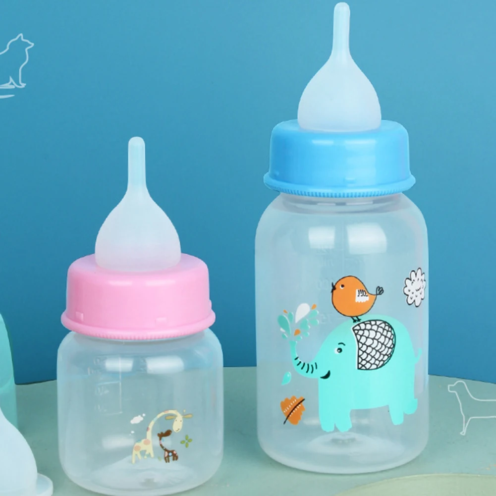 Small Pet Feeding Bottle 60ml/125ml Baby Pet Feeder Bottle PP Cartoon Animals Nursing Bottle for Newborn Kittens Puppies