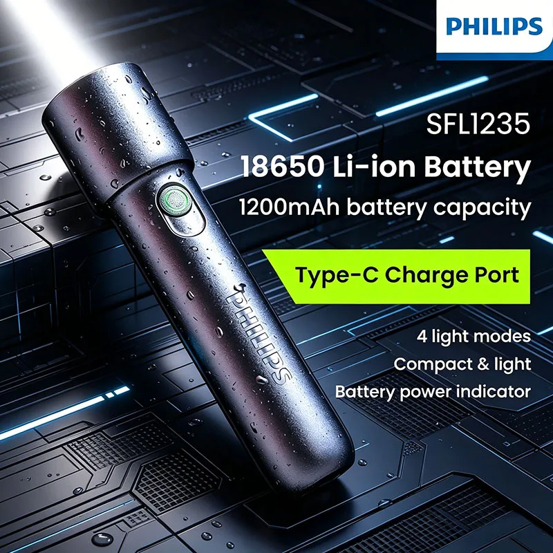 

PHILIPS SFL1235 Маленький мощный портативный фонарик с 4 режимами перезарядки, для использования на улице, в экстренных случаях, для ночного бега