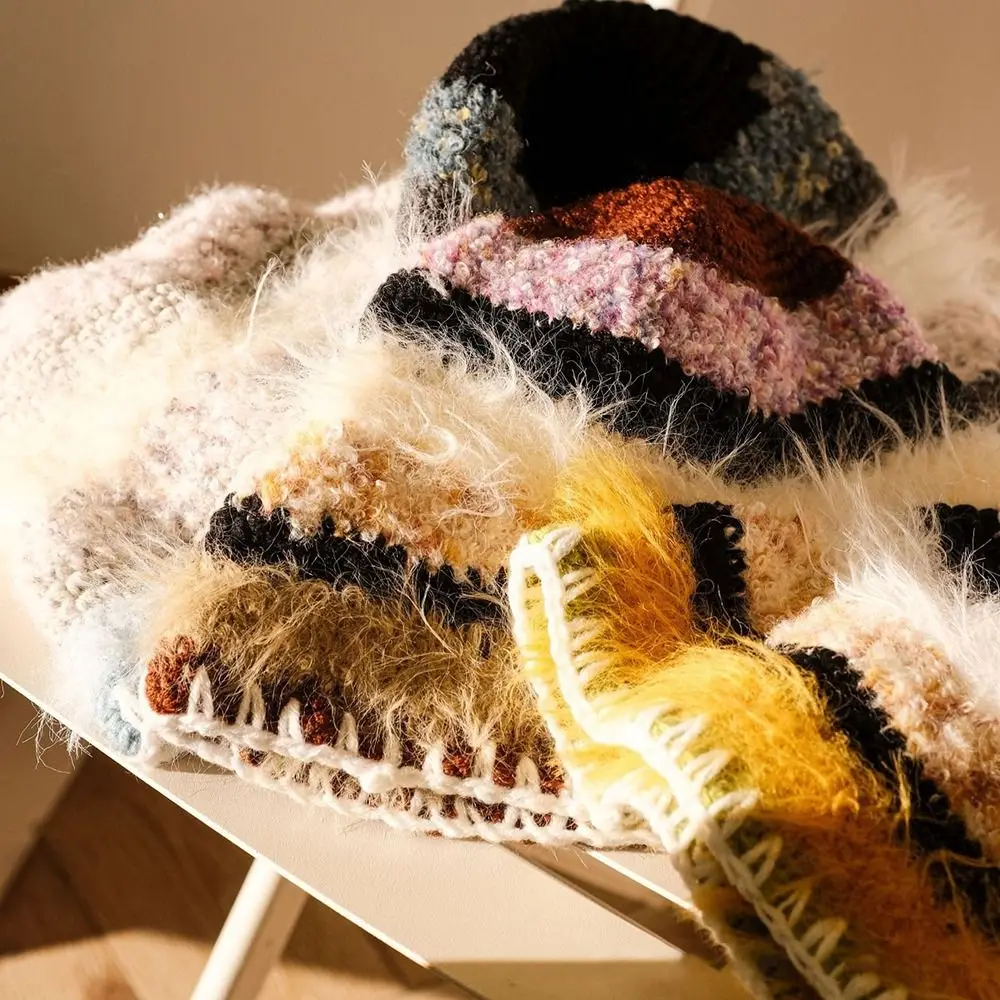 قبعة محبوكة يدوية حلوة من الصوف بشرابة لحماية الأذن قبعة دافئة مقاومة للرياح للخريف والشتاء