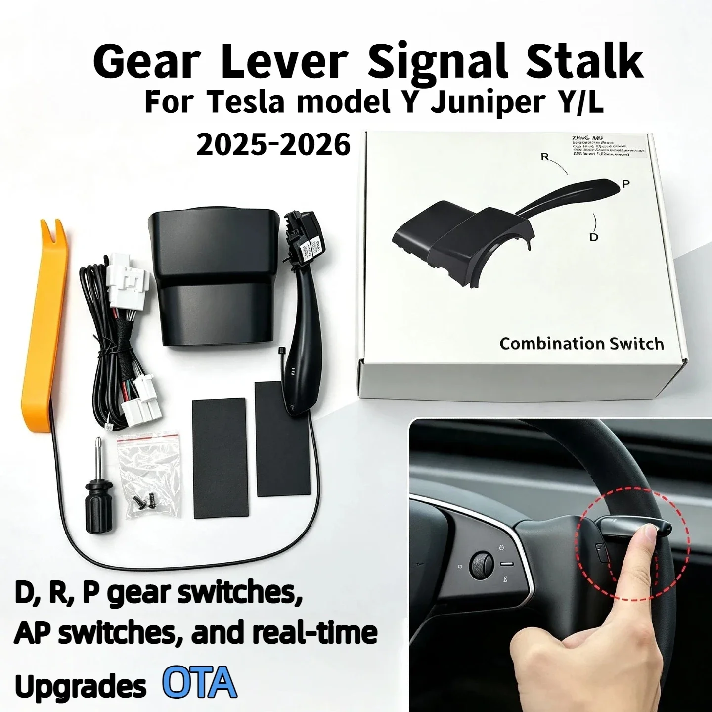 Smart Gear Shifter Lever for Tesla Model Y 2025 Juniper Millisecond Responsive Shift, Full Accessories Kit & Installation Guide